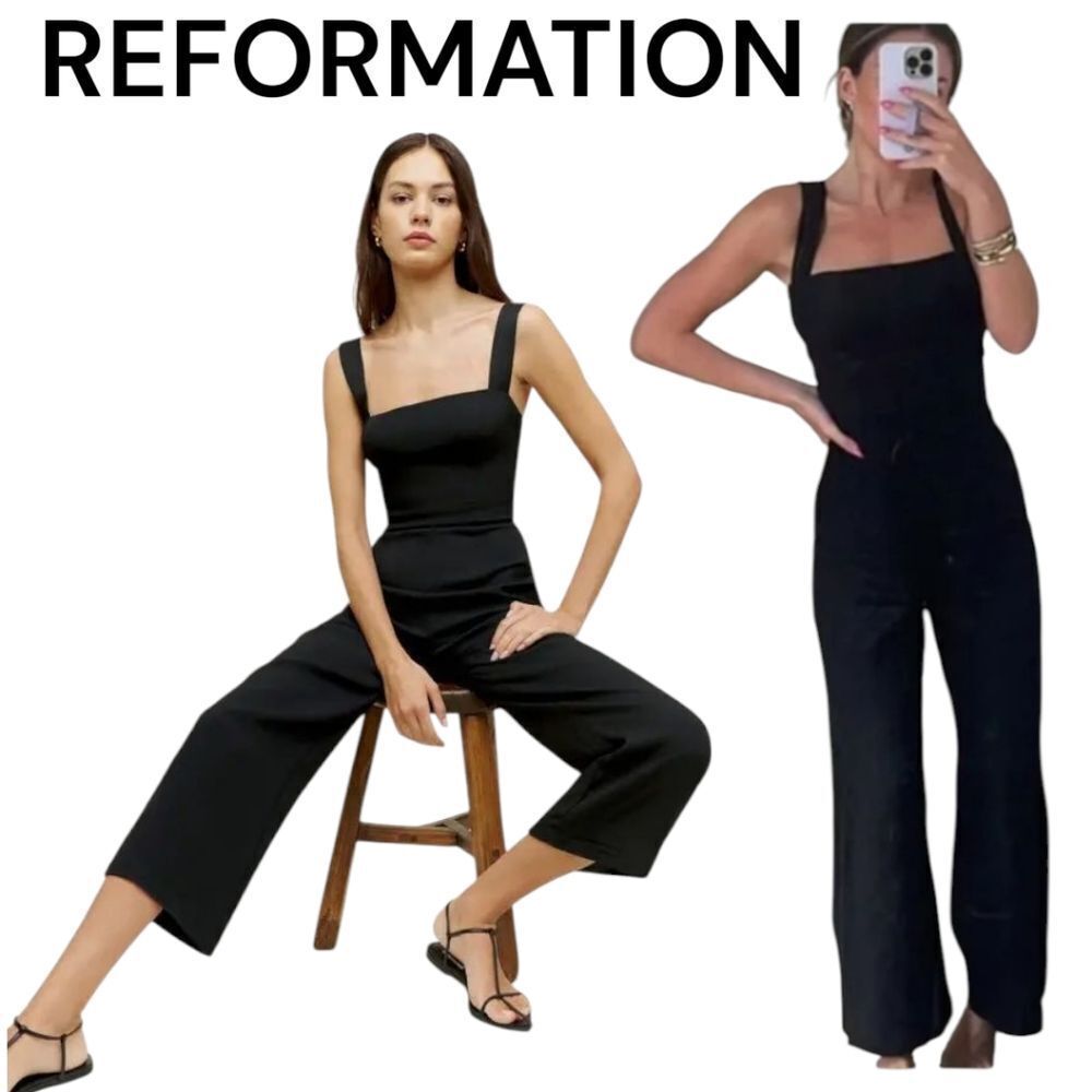 Reformation Black Wide Leg Jumpsuit Romper Xs